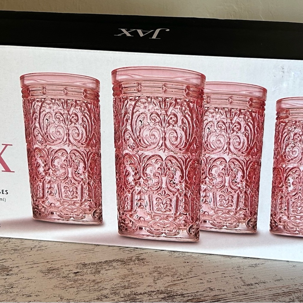 NWT Jax Set of 4 Highball Glasses Pin Etched Glass